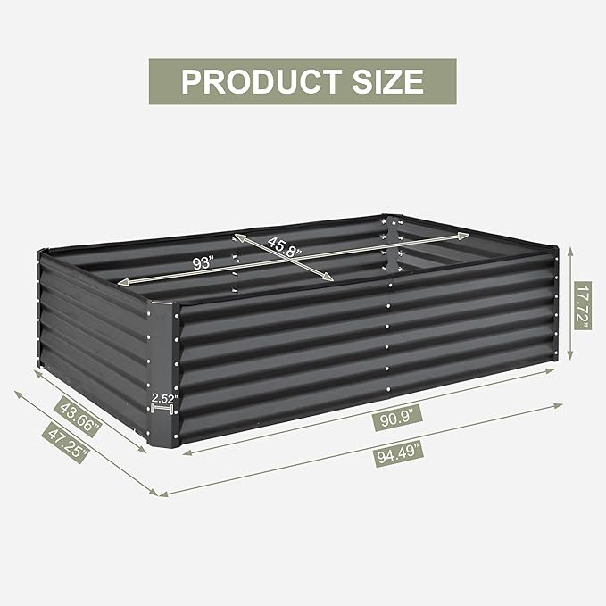 Domi Raised Garden Beds Outdoor, 8x4x1.5Ft Thickening Tall Metal Rectangular Deep Root Box Planter for Vegetables, Flowers, Herbs, and Succulents 1.5" Deep w/ 342 Gallon Capacity - Dark Gray-PurrikoPets