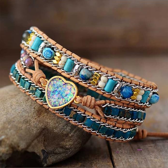ZOSOJONA Women Wrap Bracelet Boho Natural Jasper Crystal Stone Beads Strand Bracelets