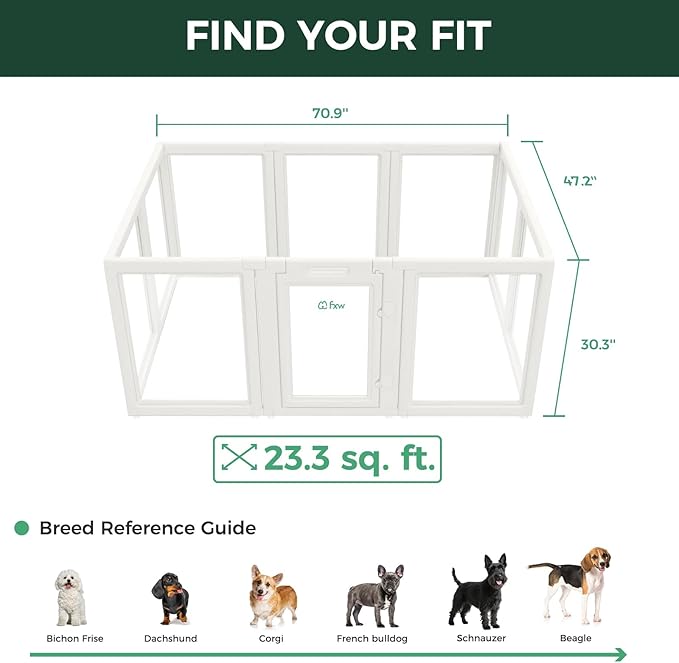 FXW AuraSpace Acrylic Indoor Unleashed Dog Playpen for Small and Medium Dogs, 30 Inch, 10 Panels, White-PurrikoPets