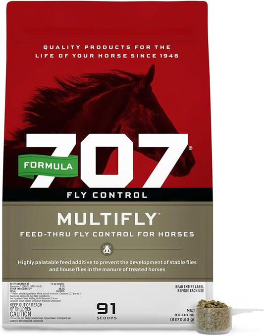 Formula 707 MultiFly Feed-Thru Fly Control Pellets for Horses - Palatable & Safe Fly Population Reduction (5 lb Bag - 91 Servings)-PurrikoPets