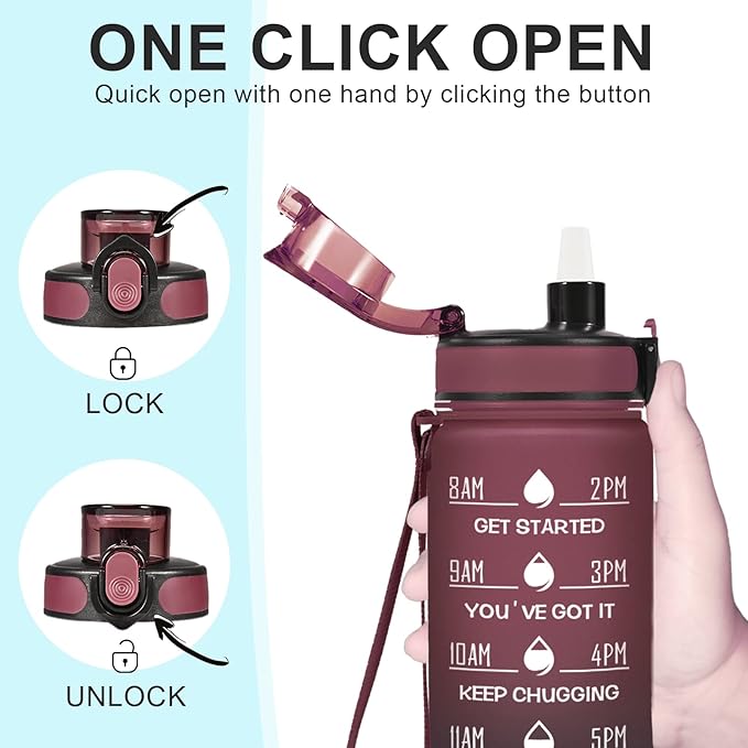 Enerbone Water Bottle, Leakproof BPA & Toxic Free, Motivational Water Bottle with Times to Drink and Straw, Fitness Sports Water Bottle with Strap for Office, Gym, Outdoor Sports-PurrikoPets