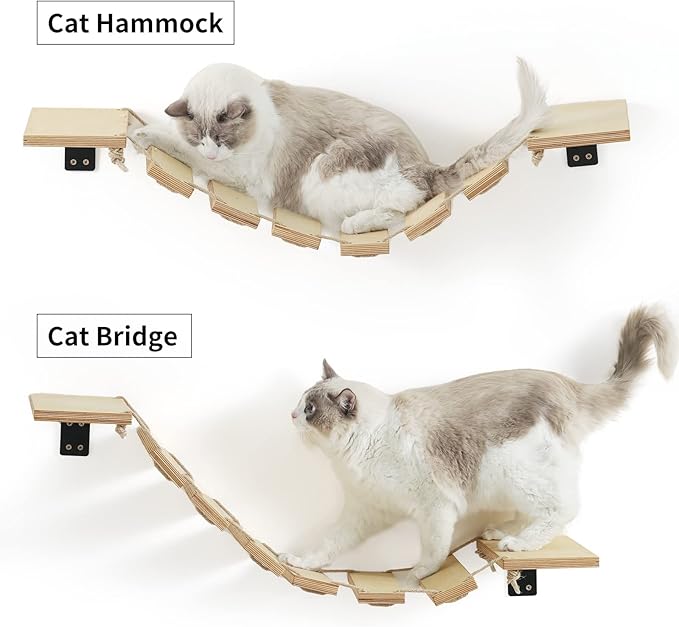 FUKUMARU Cat Bridge Wall Mounted, 12.8-Inch Expanded Feline Perch & Climbing Steps for Custom Kitten Highway Systems, Multi-Level Wall Shelves Furniture-PurrikoPets