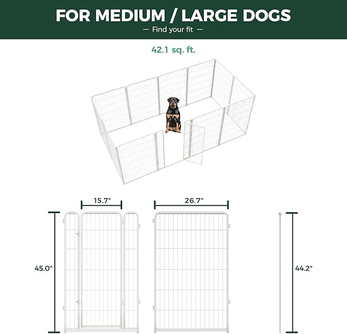 FXW Homeplus Unleashed Indoor Dog Playpen - Stress-Free and Safe Play, Heavy Duty 45 Inch 12 Wire Panels Dog Pen for Large Dogs, White│Patented-PurrikoPets