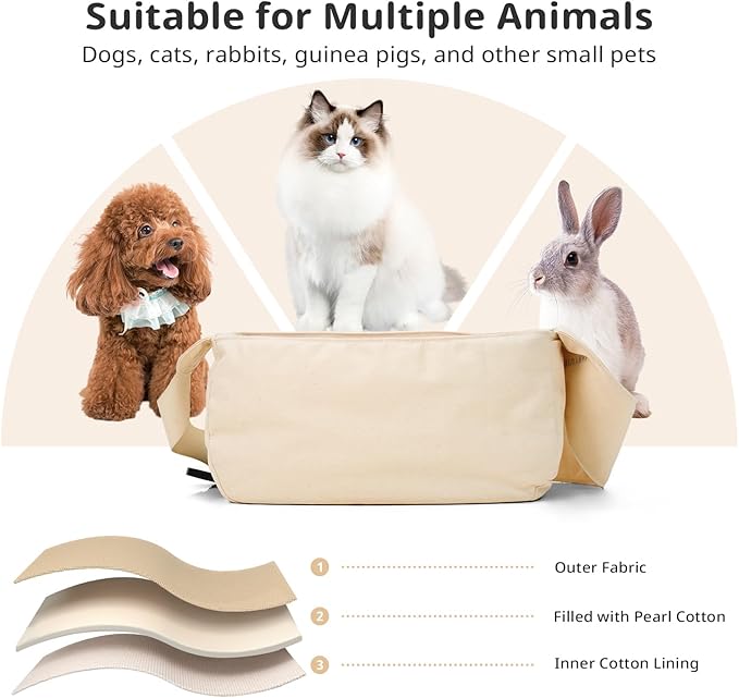 Dog Sling Carrier for Small Dogs and Cats, Lightweight Collapsible Pet Travel Bag with Adjustable Strap, Side Pockets & Breathable Mesh (Beige, 15.7" L x 5.9" W x 8.6" H)-PurrikoPets