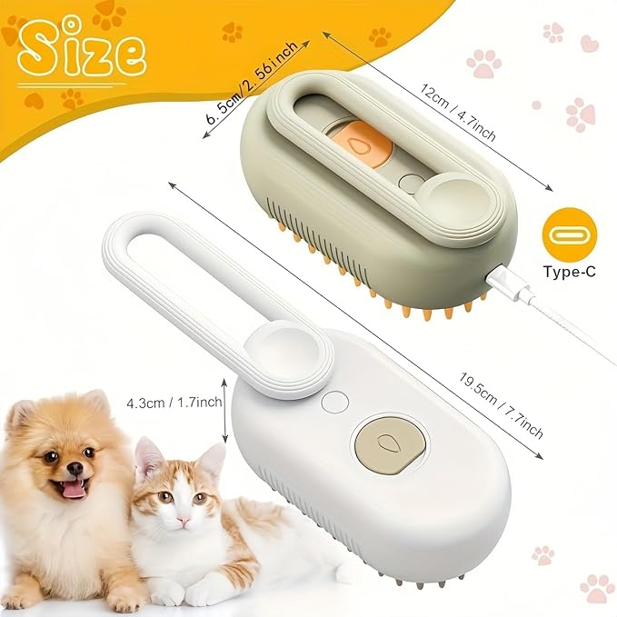4 in 1 Pet Steam Brush, Cat Steam Brush, Quick & Easy Pet Hair Remover, Massaging & Deshedding - Anti-Static, Moisturizing, USB Rechargeable for Dogs & Cats (White)-PurrikoPets