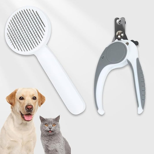2PCS Pet Grooming Kit，Cat Brushes、Cat Nail Clipper，Cat Grooming Brush for Sedding and Grooming Fur（Grey）-PurrikoPets