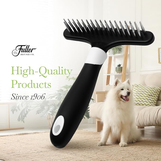 Fuller Brush Undercoat Pet Rake - 33 Sturdy Tapered Steel Pins Inset into Polypropylene Head - Ergonomically Designed Rubberized Handle - Reduce Tangles, Remove Loose Undercoat for Shed-Free Groom-PurrikoPets