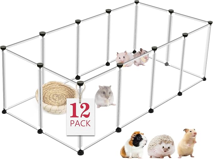 12 Panels Transparent Small Animals Playpen,48" x 24" x 16" Portable Pet Playpen,Plastic Enclosure,Puppy Play Pen for Indoors Outdoor Pet Fence for Guinea Pigs,Bunny,Ferrets,Hamsters,Hedgehogs-PurrikoPets