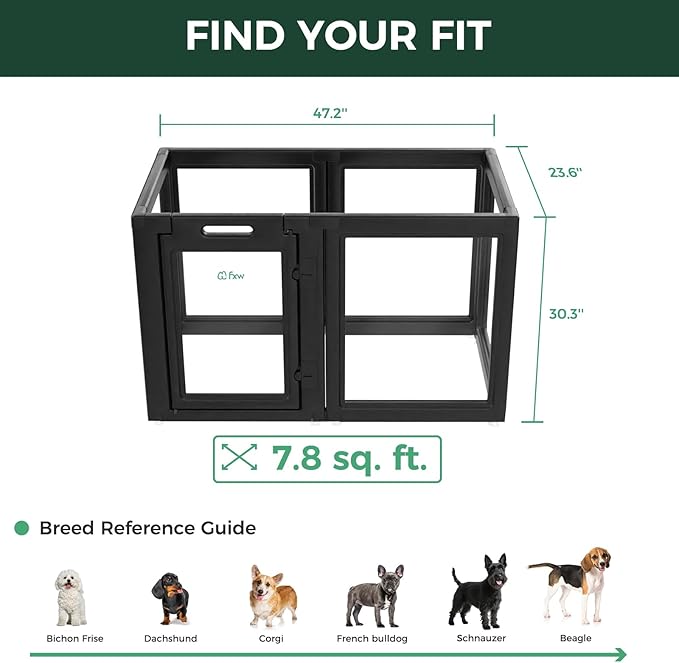 FXW AuraSpace Acrylic Indoor Unleashed Dog Playpen for Small and Medium Dogs, 30 Inch, 12 Panels, Black-PurrikoPets