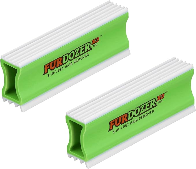 FurDozer X3 PRO Pet Hair Remover & Auto Detailing Tool - Cat & Dog Hair Remover for Carpets, Car Interiors, Couches, Bedding, & Furniture - Reusable Pet Hair Removal Tool for Fur & Lint, 5" (2-Pack)-PurrikoPets