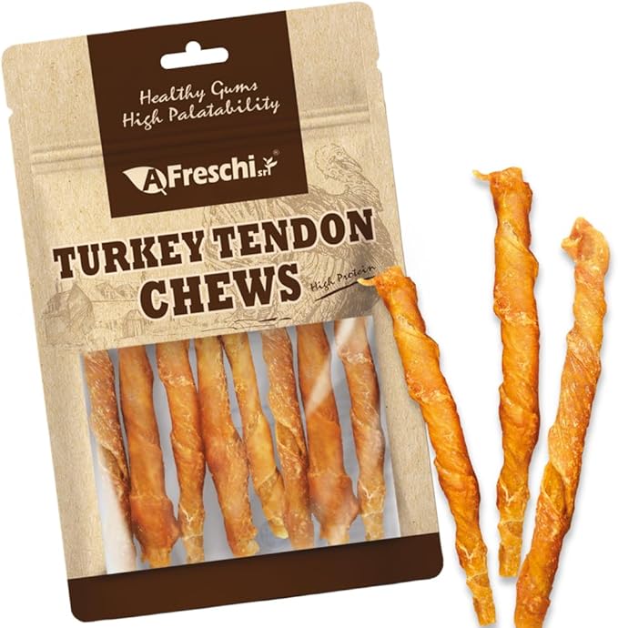 Afreschi Wrapped Turkey Tendon with Chicken Stick 3.5 oz, USA-Sourced Turkey Tendon, Dog Treats for Wrapped Series, All Natural Human Grade Dog Treat, Hypoallergenic, Rawhide Alternative-PurrikoPets