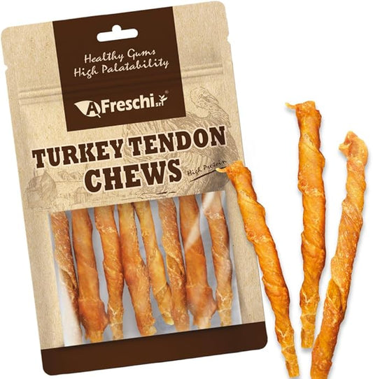 Afreschi Wrapped Turkey Tendon with Chicken Stick 3.5 oz, USA-Sourced Turkey Tendon, Dog Treats for Wrapped Series, All Natural Human Grade Dog Treat, Hypoallergenic, Rawhide Alternative-PurrikoPets