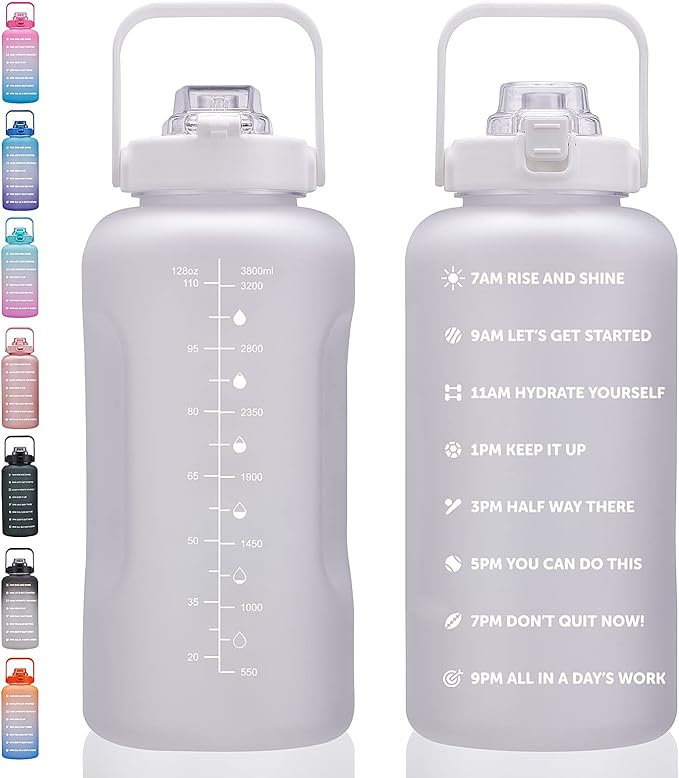 64oz,100oz,128oz Large Motivational Water Bottle with Time Marker, Leakproof & BPA Free Half Gallon Big Water Bottle with Straw Handle Tritan Frosted Water Jug for Gym,Fitness,Outdoor Sports-PurrikoPets