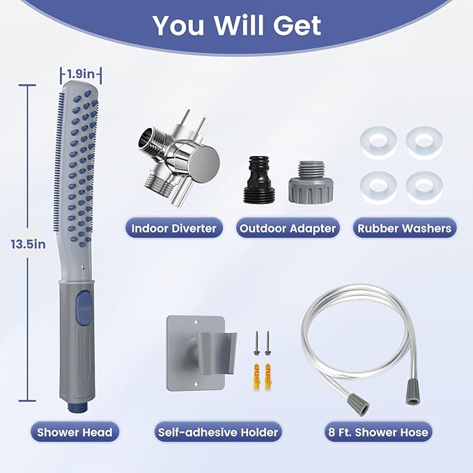 Dog Shower Attachment, Dog Shower With Metal Diverter, Pet Shower Attachment for Fast and Easy Dog Bathing, 3 Spray Modes One-Button Switch 8-Foot Hose For Indoor and Outdoor-PurrikoPets