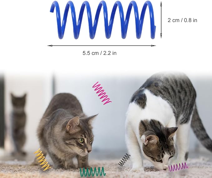 12PCS 12Colors Cat Spring Toys for Indoor Cats, Interactive Coil Springs for Self Play, Durable Heavy Plastic Cat Spiral Spring, Hunting, Biting, Swatting Creative Kitten Toy.-PurrikoPets