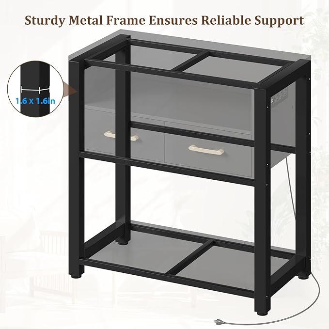 40-50 Gallon Aquarium Stand with Stable Metal Frame & Power Outlet, Heavy-Duty Fish Tank Stand with Waterproof Mat, 800LBS Capacity Storage Cabinet, Suitable for Turtle Tank, Reptile Terrarium, Black-PurrikoPets