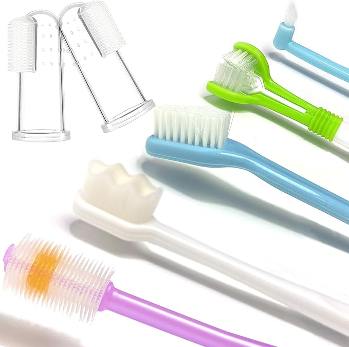 Dog Toothbrush, Finger Toothbrushes, 360 Degree Toothbrush, Triple Head Dog Toothbrushes, Double Head Toothbrush,Cleaning Brushes for Dog Cat Oral Dental Health (Blue, L)-PurrikoPets