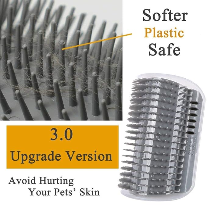 3.0 Softer Cat Self Groomer with Catnip, Dog Cat Corner Groomer,Wall Corner Scratcher Comb,Grooming Massage Brush, Perfect Scratch Massager Tool for Long & Short Fur Kitten/Puppy (2 Pack)-PurrikoPets