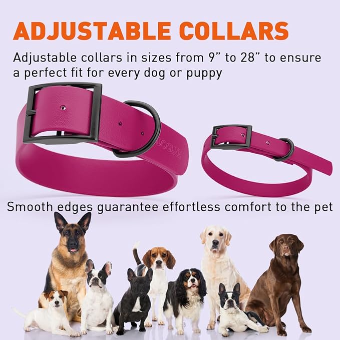 Dogline Biothane Waterproof Dog Collar Strong Coated Nylon Webbing with Black Hardware Odor- Proof for Easy Care Easy to Clean High Performance Fits Small Medium or Large Dogs, Magenta Pink-PurrikoPets