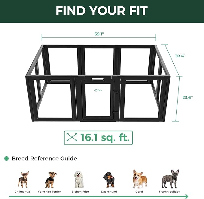 FXW AuraSpace Acrylic Indoor Unleashed Dog Playpen for Puppies and Small Dogs, 24 Inch, 10 Panels, Black-PurrikoPets