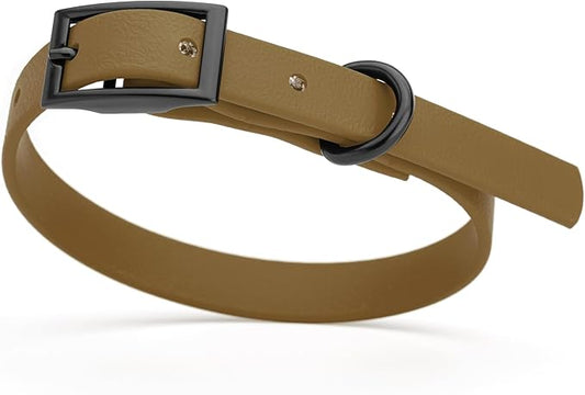 Dogline Biothane Waterproof Dog Collar Strong Coated Nylon Webbing with Black Hardware Odor- Proof for Easy Care Easy to Clean High Performance Fits Small Medium or Large Dogs, Coyote Brown-PurrikoPets