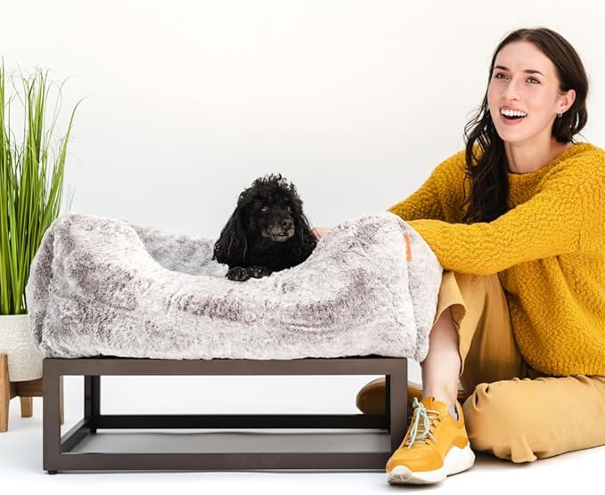 FUZI Luxury Aesthetic Dog Bed for Large Dogs with Washable Cover, Pet Couch, Pet Bed with Sides, Non-Slip Bottom, Soft and Durable Calming Dog Bed, Faux Fur Cover, Large 35.6x28.5x9.5 Light Grey-PurrikoPets