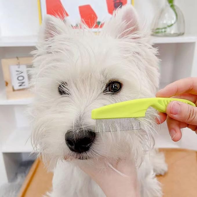 Flea and Lice Comb for Cats and Dogs - 2-in-1 Metal Round Smooth Teeth Pet Grooming Comb - Tear Stain and Mucus Crust Remover - Removes Floating Hair, Tangles, Dander (Green)-PurrikoPets