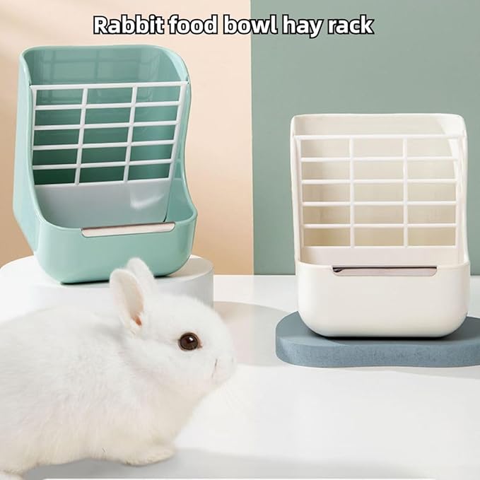 2 in 1 Food Hay Feeder for Guinea Pig, Rabbit Feeder, Indoor Hay Feeder for Guinea Pig, Rabbit, Chinchilla, Feed Bowls Use for Grass & Food (Blue)-PurrikoPets