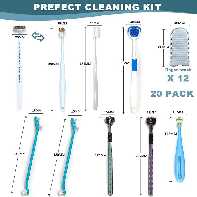 Dog Toothbrush Kit, 360-Degree Finger Three-Sided Design, Replaceable Tooth Brush Heads,Easy Teeth Cleaning & Dental Care, 20Pack-PurrikoPets