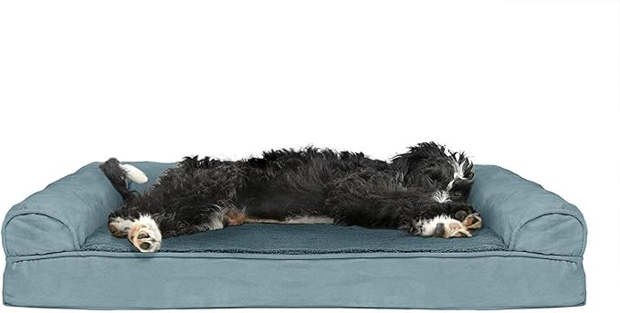 Furhaven Cooling Gel Dog Bed for Large/Medium Dogs w/ Removable Bolsters & Washable Cover, For Dogs Up to 55 lbs - Plush & Suede Sofa - Deep Pool, Large-PurrikoPets