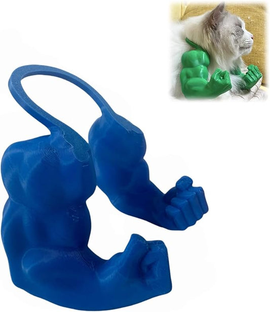Funny Cat Muscle Arm, 3D Print Cat Neck Arm with Muscles, Funny Pet Prop Boom Arm, for Kitten Birthday Party Supplies(Blue)-PurrikoPets