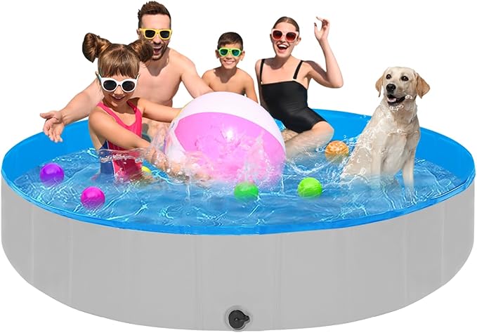 Foldable Dog Pool for Large Dogs, 87"x16" Kiddie Pool Hard Plastic Dog Swimming Pool Portable, Collapsible Dogs Wading Pools & Bathing Tub, Outdoor Cooling for Pets Kids & Adult-PurrikoPets
