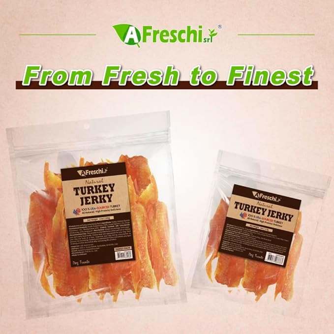 Afreschi Turkey Jerky Dog Treats –12 oz, USA-Sourced Trukey, All-Natural, Hypoallergenic, High-Protein, Low-Fat, Healthy & Easily Digestible, Puppy & Training Snack-PurrikoPets