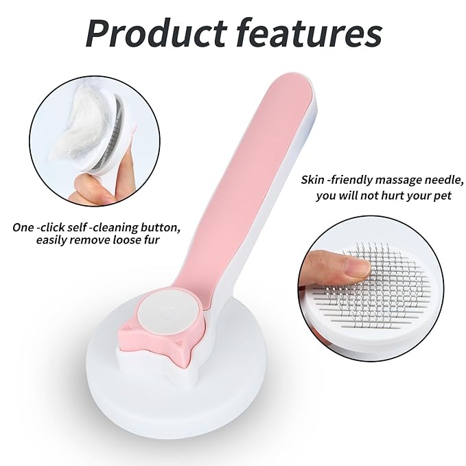 2PCS Pet Grooming Kit, Cat Brushes & Cat Nail Clipper, Cat Grooming Brush for Sedding and Grooming Fur (Pink）-PurrikoPets