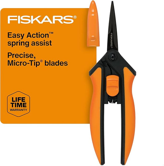 Fiskars 6" Pruning Scissors for Flowers, Buds, Weeds and Small Plants, Garden Snips with Resin Resistant Nonstick Stainless Steel Blades, Gardening Trimmers with Comfortable Handle-PurrikoPets