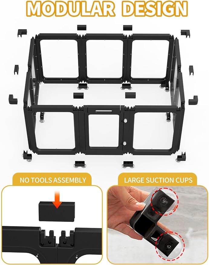 Dog Playpen, Clear Acrylic Plastic Puppy Playpen Indoor, Pet Pen for Puppy Cat Bunny, Transparent Easy Assemble Foldable Whelping Box for Dogs, Puppy Playpen with Gate (23.6" Height, 10PCS)-PurrikoPets