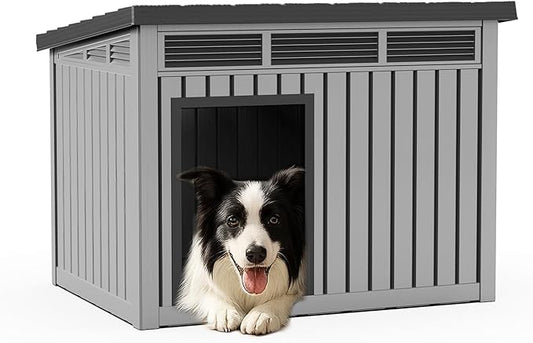 DRATO Dog House for Both Indoor and Outdoor with Weatherproof Roof Removable Floors for Medium to Large Dogs Interior Space (Gray, Medium(32.2 * 25.12 * 24.13''))-PurrikoPets