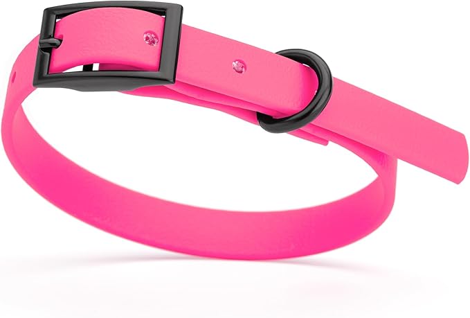 Dogline Biothane Waterproof Dog Collar Strong Coated Nylon Webbing with Black Hardware Odor- Proof for Easy Care Easy to Clean High Performance Fits Small Medium or Large Dogs, Passionfruit Pink-PurrikoPets