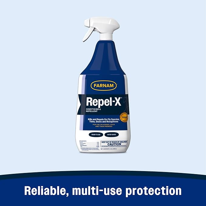 Farnam Repel-X Ready-To-Use Fly Spray, Insecticide And Repellent For Horses And Dogs, 32 Fluid Ounces, 1 Quart Bottle With Trigger Sprayer-PurrikoPets