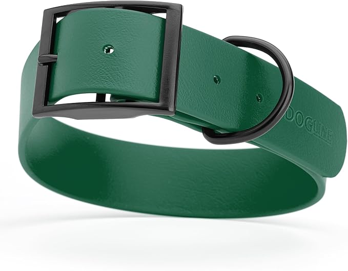 Dogline Biothane Waterproof Dog Collar Strong Coated Nylon Webbing with Black Hardware Odor- Proof for Easy Care Easy to Clean High Performance Fits Small Medium or Large Dogs, Hunter Green-PurrikoPets