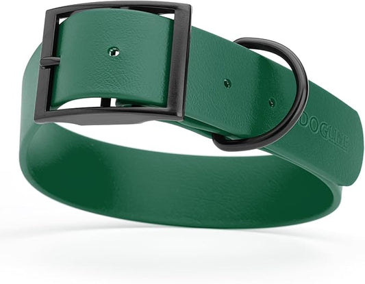 Dogline Biothane Waterproof Dog Collar Strong Coated Nylon Webbing with Black Hardware Odor- Proof for Easy Care Easy to Clean High Performance Fits Small Medium or Large Dogs, Hunter Green-PurrikoPets