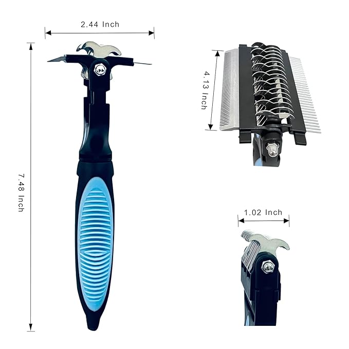 3-in-1 Pet Grooming Brush for Dogs & Cats – Double Sided Deshedding Tool with Stainless Steel Teeth, Detangler Comb & Undercoat Rake | Ergonomic Handle for Matted Fur Removal, Safe for Long/Short Hair-PurrikoPets