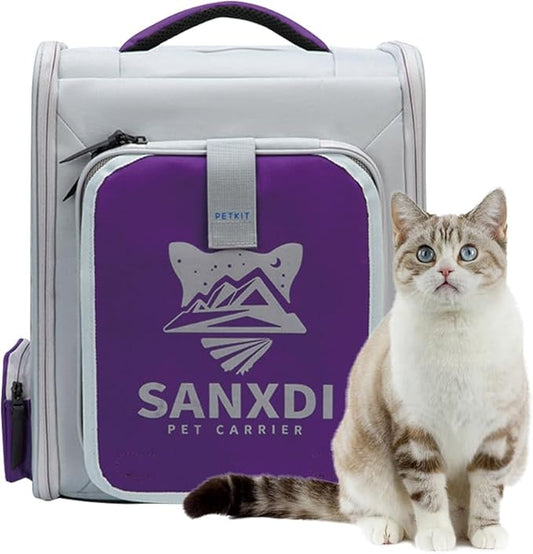 Expandable Pet Backpack, Cat Backpack with Breathable Mesh, Collapsible Soft Cat Travel Bag for Outdoor Hiking, Large Space Dog Backpack(Purple)-PurrikoPets