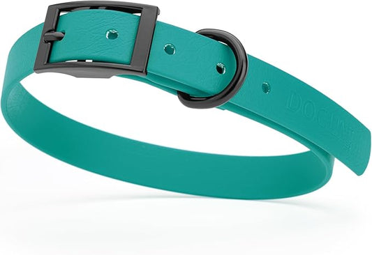 Dogline Biothane Waterproof Dog Collar Strong Coated Nylon Webbing with Black Hardware Odor- Proof for Easy Care Easy to Clean High Performance Fits Small Medium or Large Dogs, Blue Aqua-PurrikoPets