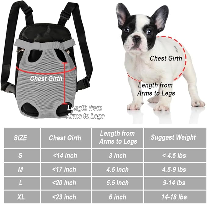 FEimaX Dog Carrier Backpack Pet Legs Out Front Cat Travel Bag, Adjustable Puppy Backpacks Carriers Hands-Free for Small Medium Dogs Cats Hiking Traveling Camping Daily Walking (Large, Grey)-PurrikoPets