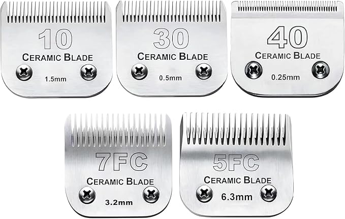 5PCS Dog Grooming Blades Compatible with Andis/Oster A5/Wahl KM Series Dog Clipper Blades Size:#10+30+40+5FC+7FC-PurrikoPets