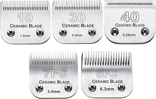 5PCS Dog Grooming Blades Compatible with Andis/Oster A5/Wahl KM Series Dog Clipper Blades Size:#10+30+40+5FC+7FC-PurrikoPets