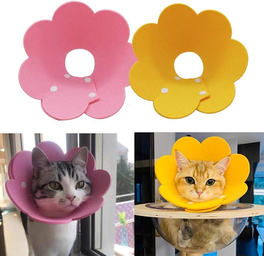 Adjustable Cat Recovery Collar - Cute Flower Neck Cat Cones After Surgery, Set of 2 Cat E Collar, Surgery Recovery Elizabethan Collars for Kitten and Cats S Size (2 pcs)-PurrikoPets