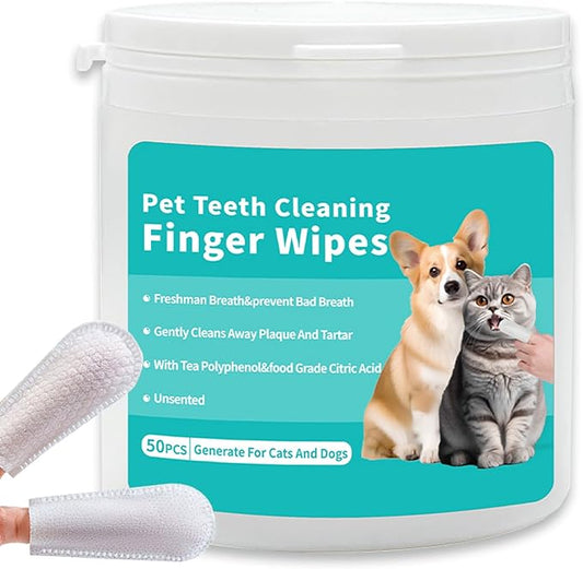Dog Teeth Finger Wipes Cat Dental Finger Wipes, Puppy Teeth Cleaning Wipes, Pet Oral Care Pack of 50-PurrikoPets