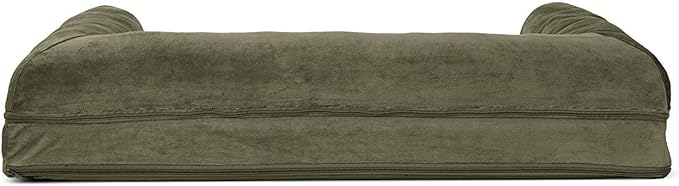 Furhaven Orthopedic Dog Bed for Large/Medium Dogs w/ Removable Bolsters & Washable Cover, For Dogs Up to 55 lbs - Faux Fur & Velvet Sofa - Dark Sage, Large-PurrikoPets